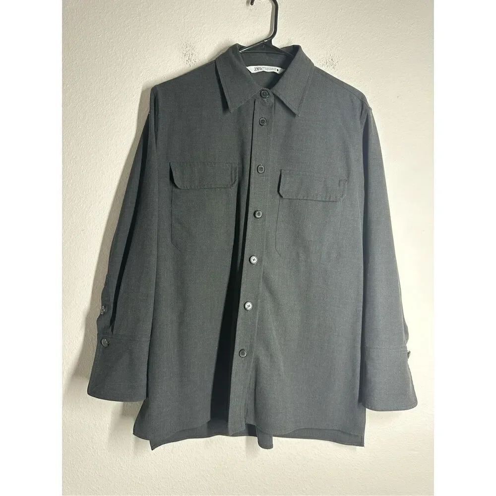 Zara Women’s Blazer Button Down Gray Oversized Size XS